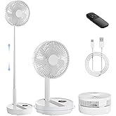 Edvision 8" Portable Oscillating Standing Fan, 8000mAh Rechargeable Pedestal Fan with Remote, Foldable Quiet Travel Fan, 8H Timer, Height Adjustable, Floor & Desk fan for Bedroom, Camping, Office