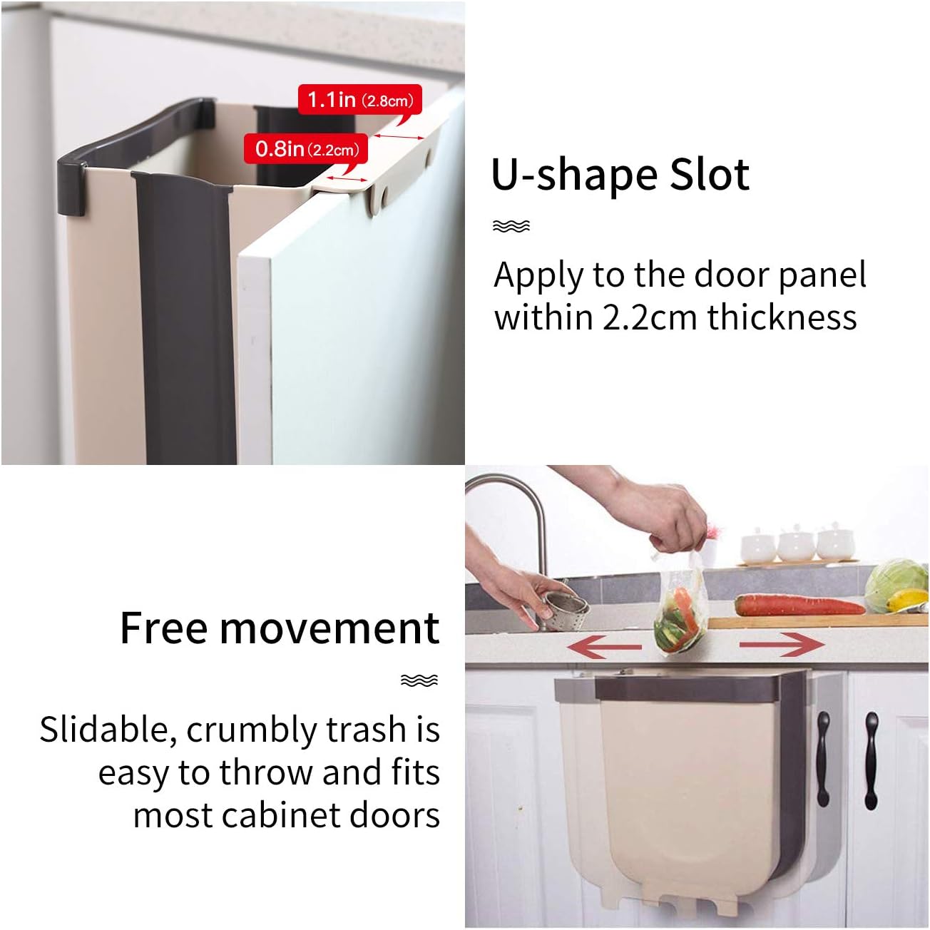 Foldable Trash Bin Hanging Waste Bin Under Kitchen Sink,Wall Trash Can Plastic Wastebasket Over Cabinet Door with Top Ring to Fix Garbage Bag (Gray): Home & Kitchen