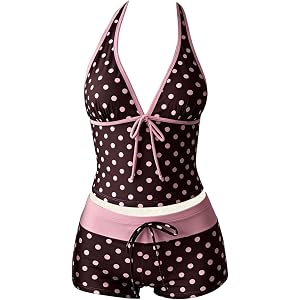 Polka Dot Tankini Swimsuit for Teen Girls Y2K Cute Halter Neck 2 Piece Bathing Suit with Boyshort Beach Bikini Vacation Set