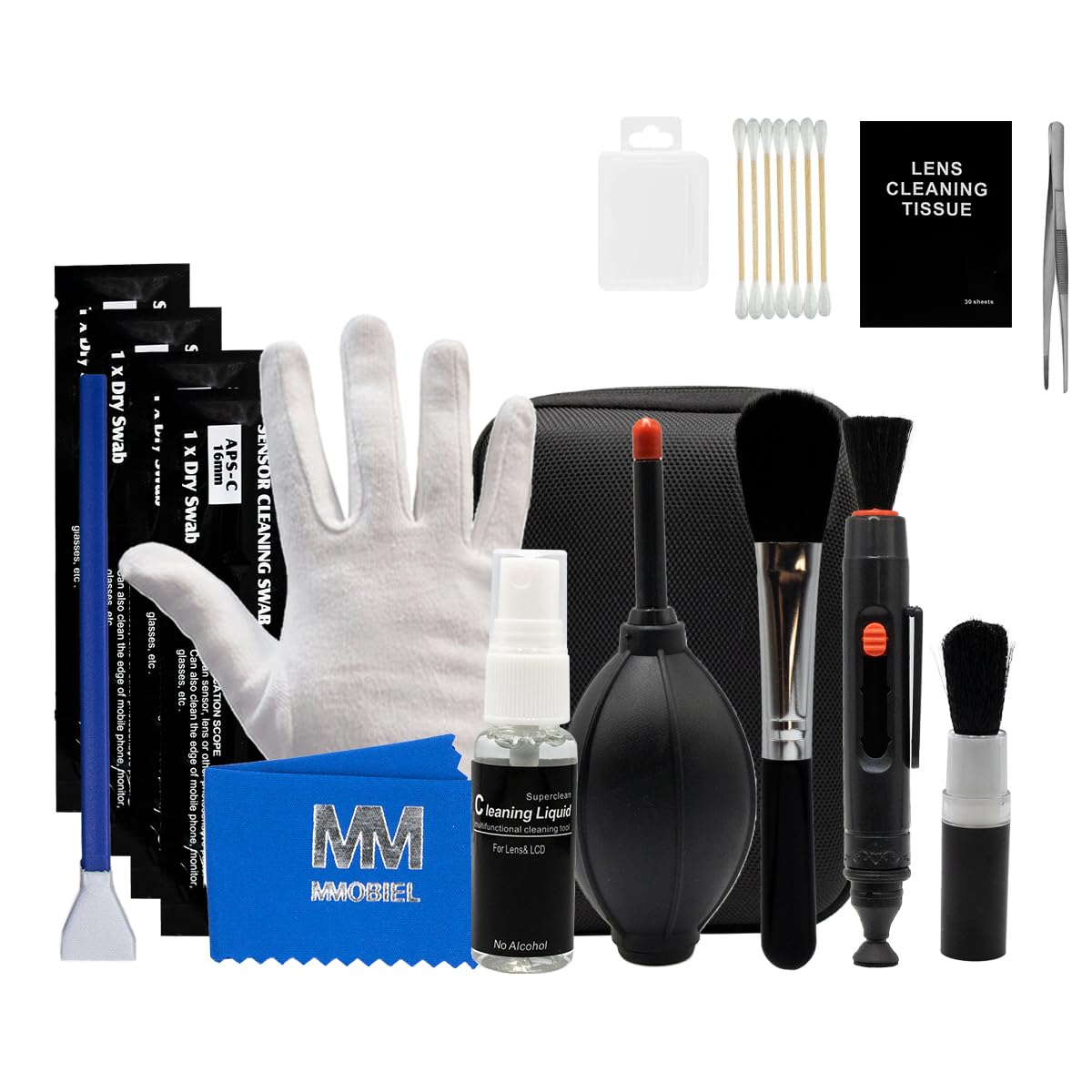 MMOBIEL Camera Lens Cleaning Kit - 30 Pieces - Professional DSLR Camera Cleaning Kit with APS-C Swabs - Sensor Kits for DSLR, Mirrorless, Lens Cleaner- Incl. Manual