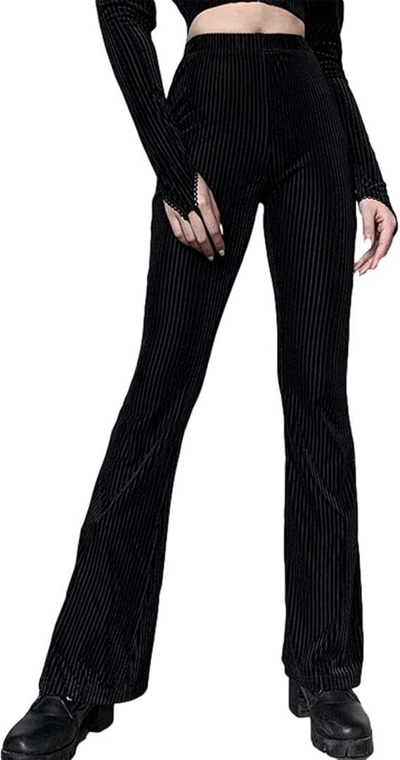 Damen Weite Bein Hosen Elastische Hohe Taille Samt Flare Hose Y2K