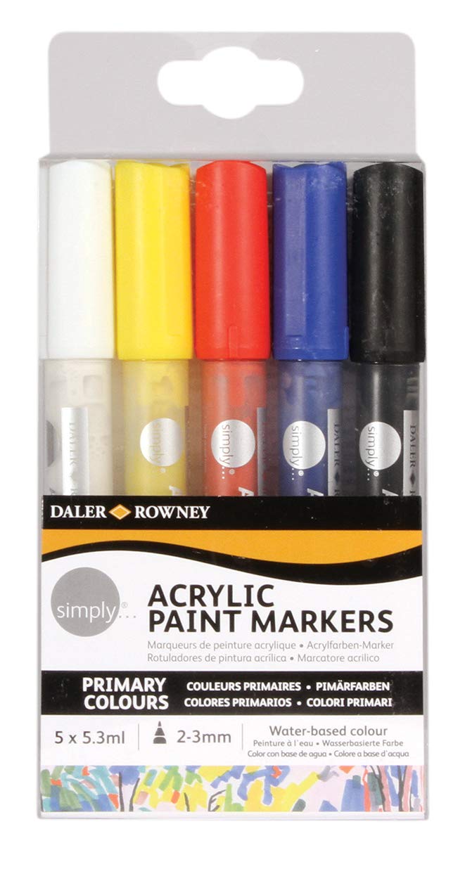 Daler-Rowney Simply Acrylic Marker, Plastic Case, Set, 5 Assorted Colours