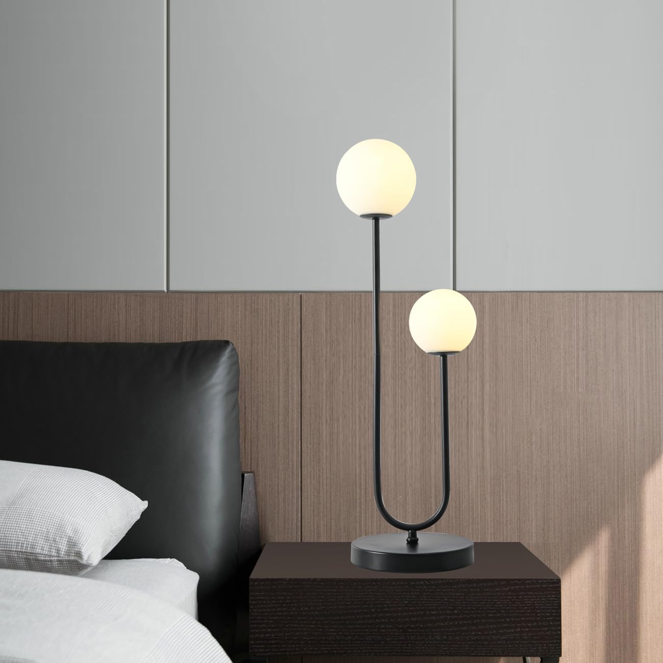 Photo 1 of **MISSING PARTS - UNTESTED**
AMARTIZ Black U-Shape 2-Light Table Light Mid Century Black Globe Table Lamp with Milk White Glass Shade Metal Base Nightstand Lamp for Bedroom Bedside,G9 Bulb