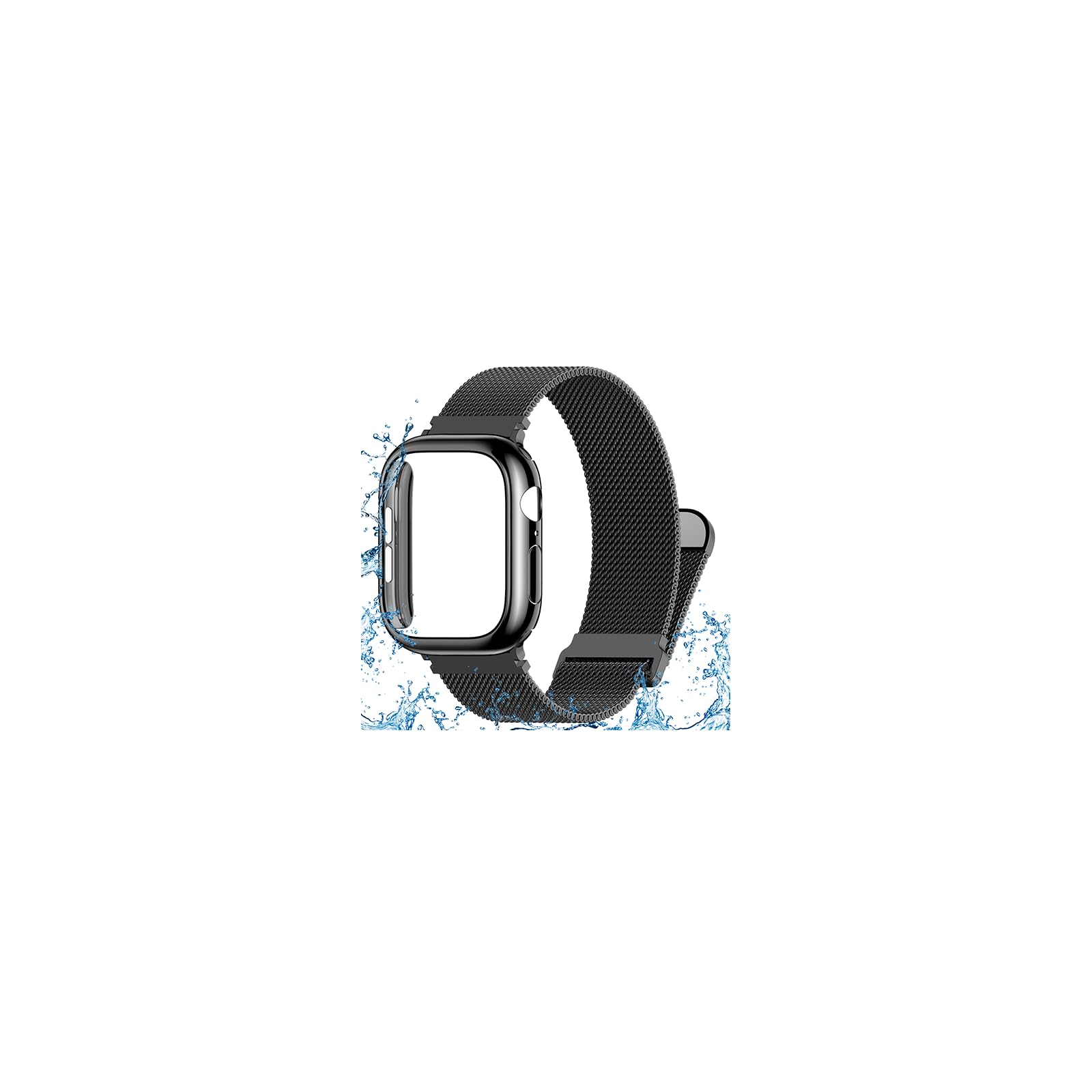 Vigamen Waterproof Stainless Steel Milanese Band with Case Compatible with Apple Watch Bands for Women Men 46mm,Magnetic Metal Wrist Straps for iWatch Series 10 11,Breathable,Adjustable,Black
