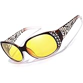 TJUTR Women's Night Vision Glasses, Polarized Yellow Lens for Night Driving, Reduce Glare & Enhance Vision at Nighttime T2515