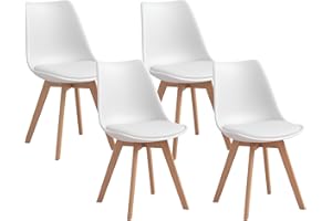 HOMCOM Dining Chairs Set of 4, Modern Kitchen Chairs with Solid Wood Legs, Plastic Seat with PU Leather Cushion for Living Ro