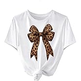 SweatyRocks Women's Graphic Tees Trendy Casual Short Sleeve Bow Cheetah Print T Shirts