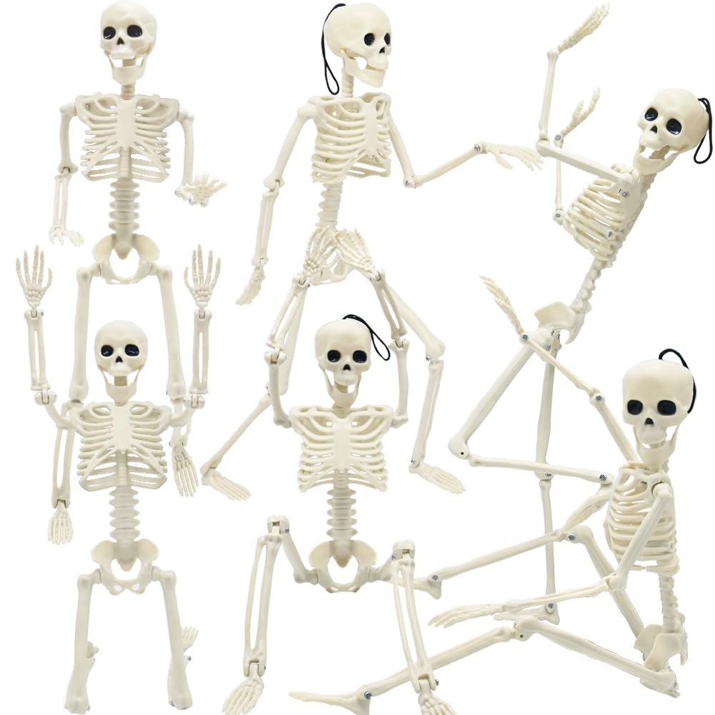 Photo 1 of 6 Packs Halloween Skeletons, 16 Inch Posable Skeletons Halloween Decorations with Movable Posable Joints, Full Body Mini Plastic Skeleton for Yard Garden Lawn Haunted House Graveyard Props Decor
