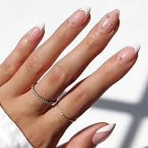 Glamnetic Press On Nails - Short Almond, Glossy Fake Nails 30 Pc Full Kit | Everyday Pearl press on nails in 15 sizes. French tip glue-on set. Waterproof, chip-resistant, up to 2 weeks wear