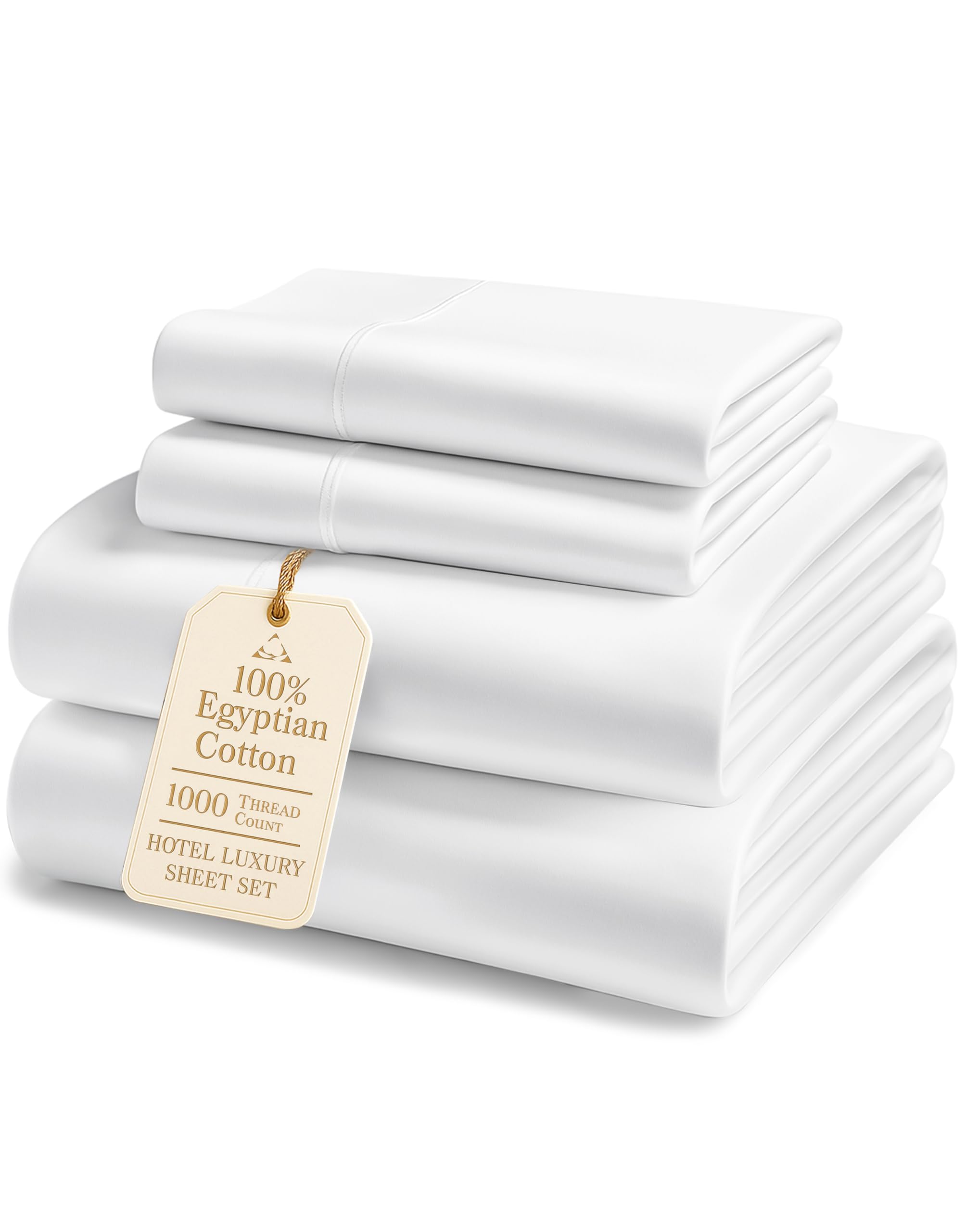 Photo 1 of 100% Egyptian Cotton Sheets King Size - 1000 Thread Count Silky Sateen King Size Sheets Set, Naturally Cooling & Breathable, Ultra-Soft Hotel Luxury Sheets with 15" Snug Fit Deep Pockets - White