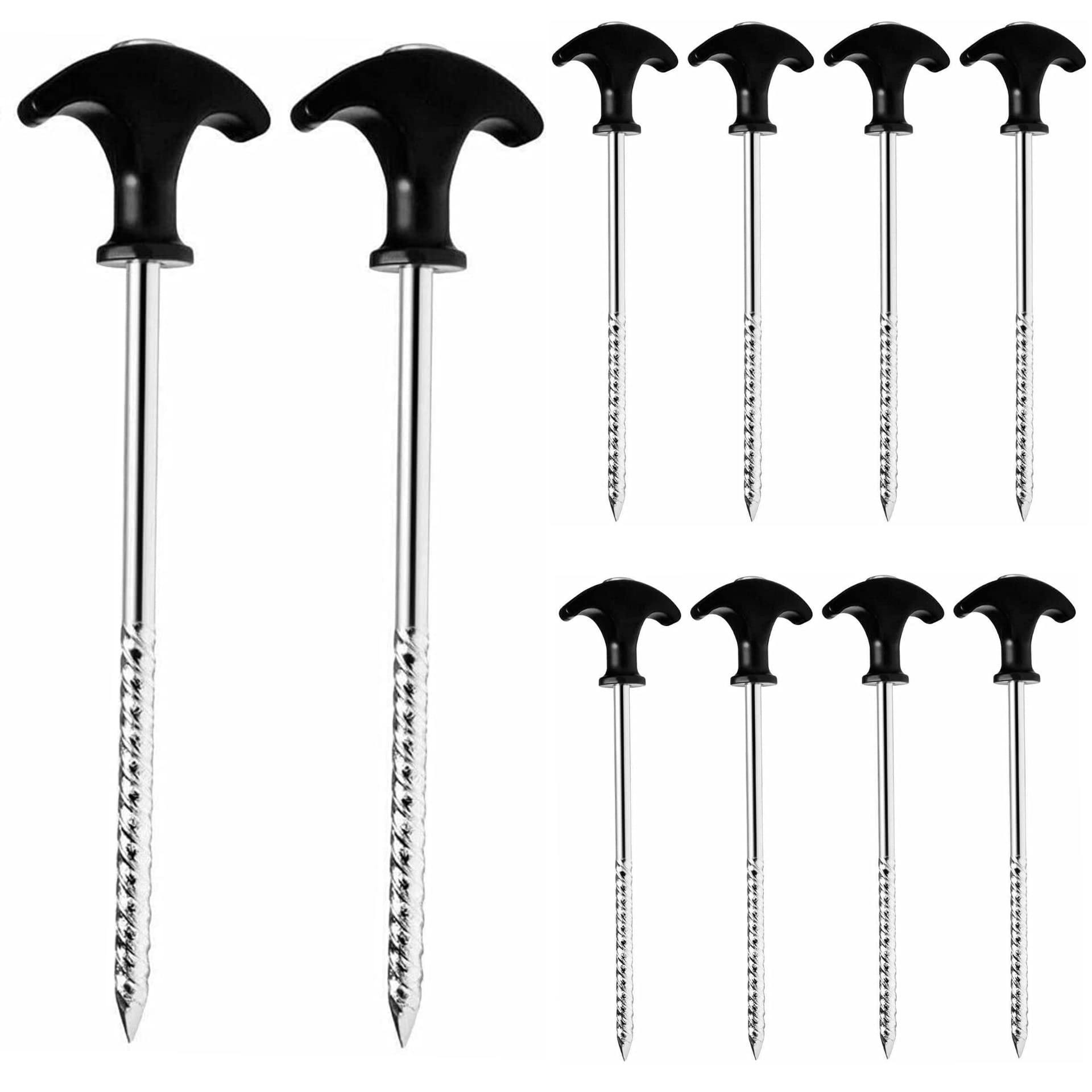ADEPTNA Heavy Duty 10 Pack Spiral Thread Steel Tent Pegs Screw Hooks 20cm Ground Stakes Storm-Proof and Rust Proof – Ideal for Normal and Hard Ground