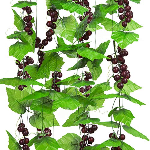 Molliy 8FT 5pcs Artificial Greenery Chain Grapes Vines Leaves Foliage Simulation Fruits for Home Room Garden Wedding Garland Outside Decoration
