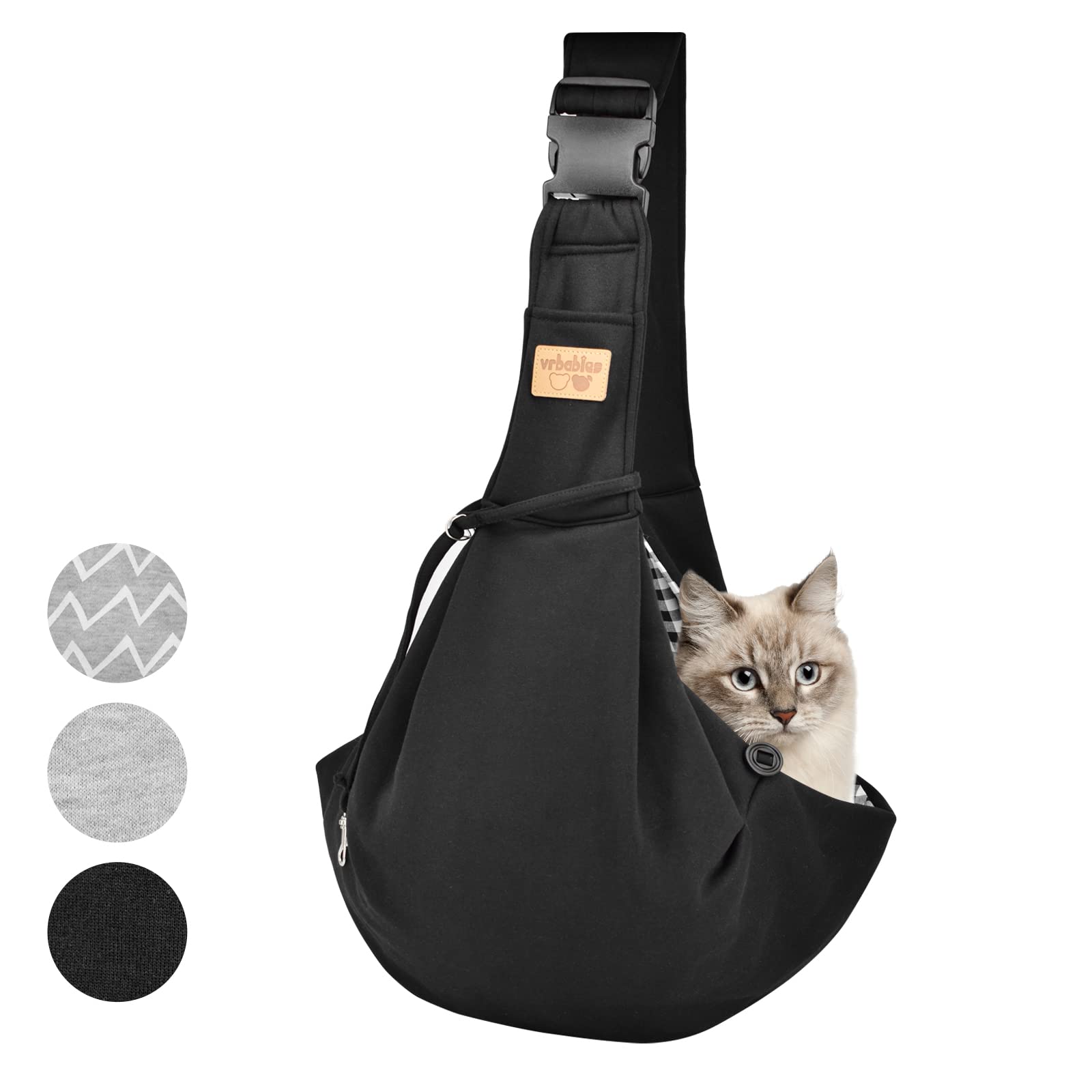 vrbabies Dog Carrier for Small Dogs, Puppy Sling Carrier with Adjustable Strap Soft Cotton Dog Carrier Bag Dog Sling Carriers with Pocket for Travel Outdoor (Black)