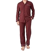 DAVID ARCHY Mens Pajamas Set Soft Cotton Notched Collar Pajamas for Men Long Sleeve Mens Sleepwear with Pockets & Front Fly
