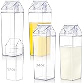 yarlung 4 Pack 34 Oz Milk Carton Water Bottle, Clear Plastic Milk Box Portable Leakproof Square Juice Bottle for Outdoor Spor