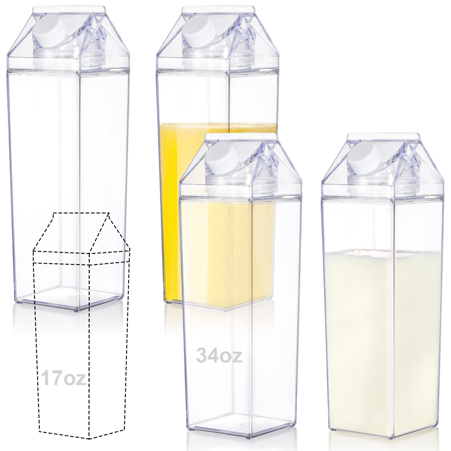 Yarlung 4 Pack 34 Oz/1000ML Milk Carton Water Bottle, Clear Plastic Milk Box Portable Leakproof Square Juice Bottle for Outdoor Sports Travel Camping — image 1