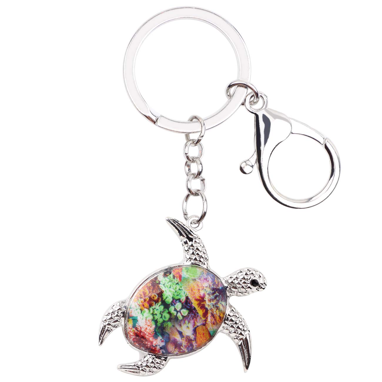 NEWEI Enamel Cute Sea Turtle Keychain Keyrings for Women Girls Purse Bag Charms (Green)