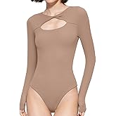 PUMIEY Women's Knot Front Long Sleeve Bodysuit Crew Neck Body Suits Sexy Tops Smoke Cloud Pro Collection
