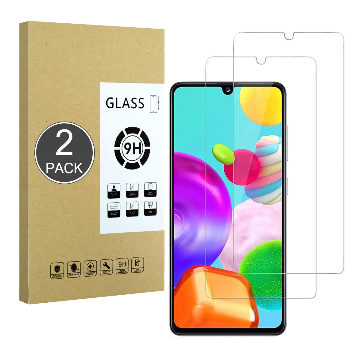 E-Hamii [2-Pack Tempered Glass Compatible with Galaxy A41,9H Screen Protector Film[Scratch Resistant,High Definition,Bubble Free] 2.5D Double Defense For Galaxy A41
