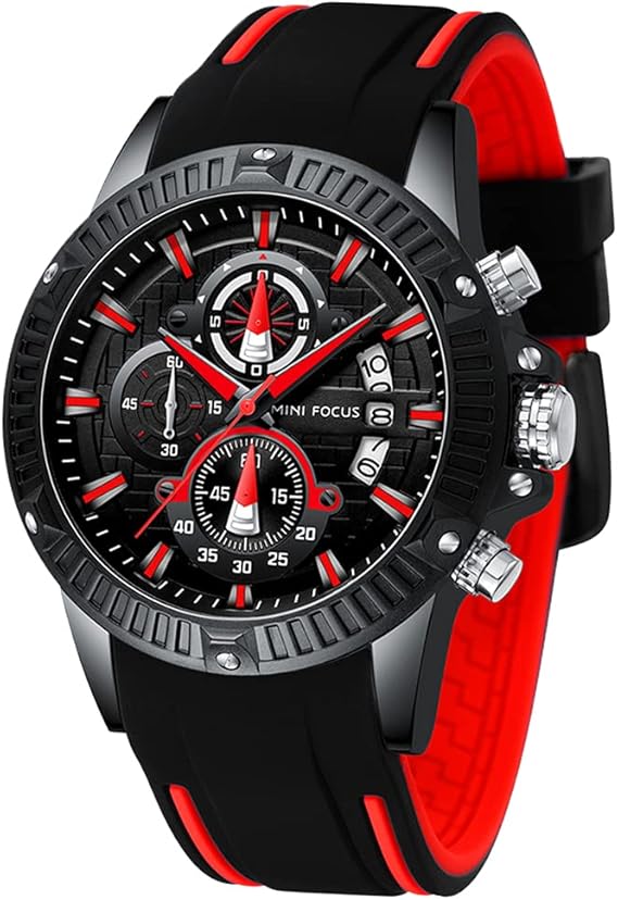 Amazon Minifocus メンズ腕時計 クロノグラフ 防水 スポーツ アナログクォーツウォッチ シリコンストラップ ファッション腕時計 メンズ メンズ腕時計 腕時計 通販
