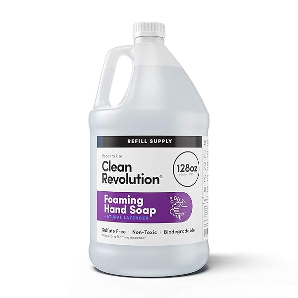CLEAN REVOLUTION FOAMING HAND SOAP REFILL SUPPLY CONTAINER. READY TO USE FORMULA. NATURAL LAVENDER FRAGRANCE, 128 FL. OZ