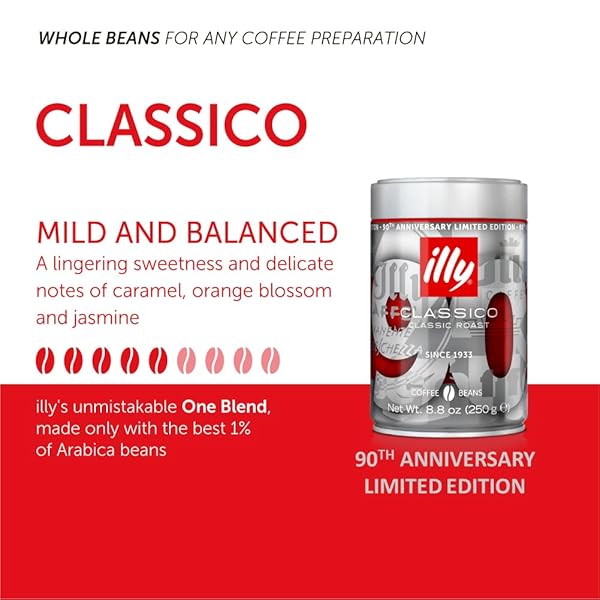 ILLY CLASSICO WHOLE BEAN COFFEE MEDIUM ROAST 90TH ANNIVERSAY EDITION, 8.8 OUNCE CAN (PACK OF 1)