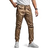CQR Men's Flex Lightweight Joggers, Elastic Waist Drawstring Casual Pants, Tapered Fit Water Resistant Outdoor Cargo Pants