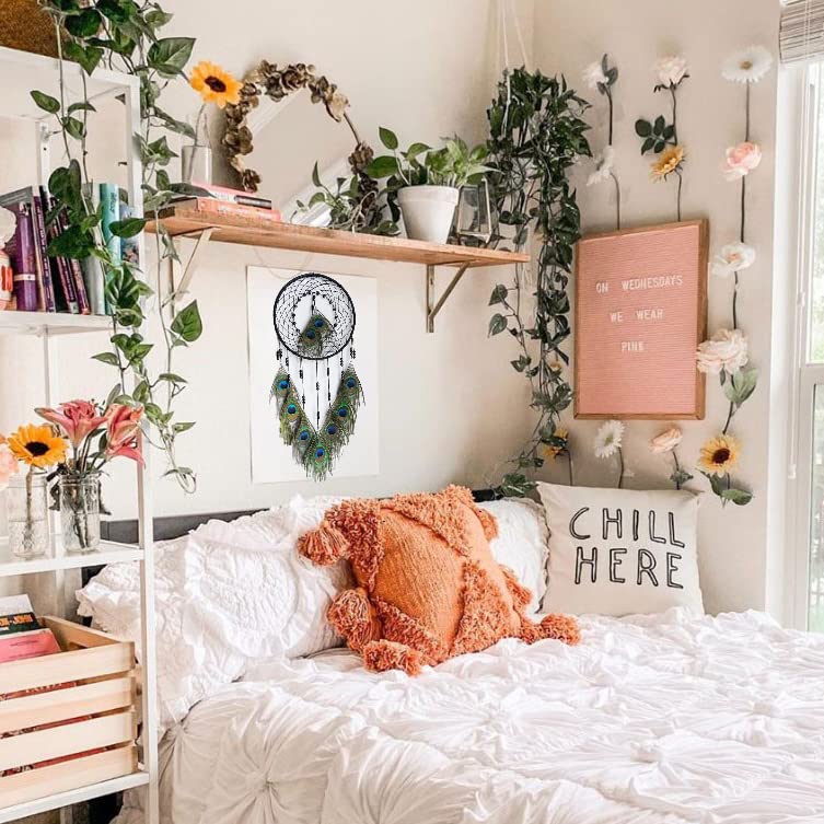 Dream Catcher with Peacock Feathers, Handmade Dream Catcher for Kids, Bedroom, Wedding Party, Blessing Gift