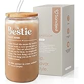 SANDJEST Best Friend Glass Can, Besties Definition Cup with Lid & Straw, Iced Coffee Aesthetic Cups, Gift for Christmas Birthday Mother Day, Gifts for Women Friends Sisters, 16oz