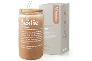 Best Friend Glass Bottle, Besties Definition Glass Cup with Lid & Straw, Iced Coffee Aesthetic Glass Can, Gift for Christmas 