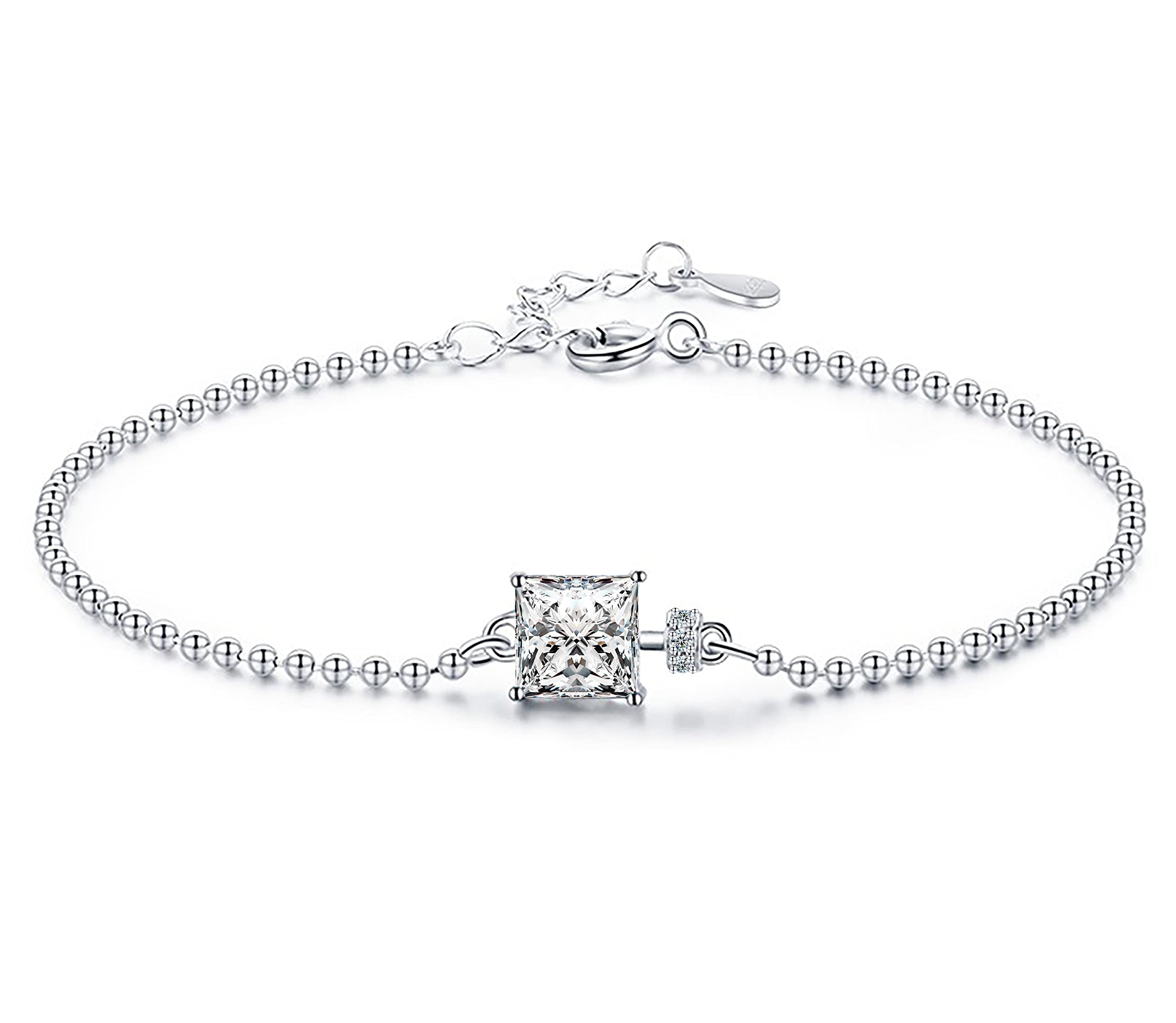 KristLand Simple Design Cubic Zirconia Hand Chain 925 Sterling Silver Bracelets Adjustable Chain for Women Ladies Girl