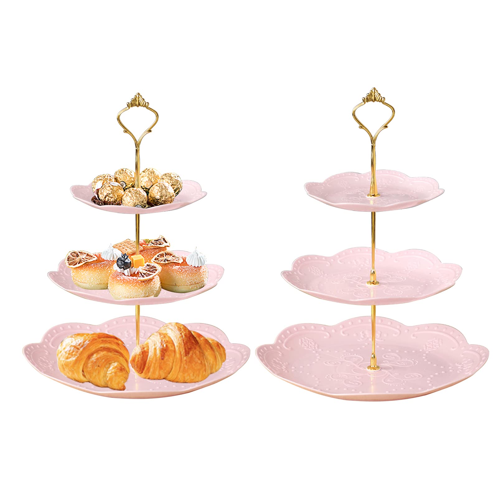 Photo 1 of 3 Tier Plastic Cupcake Stand Dessert Cupcake Stand Cakes Fruit Candy Display Tower for Wedding, Birthday Party, Tea Party and Baby Shower (Pink, 2)