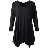 LARACE Plus Size Tops for Women Tunic Asymmetrical Dress Shirts 3/4 Sleeve V Neck Flowy Ladies Clothes for Leggings