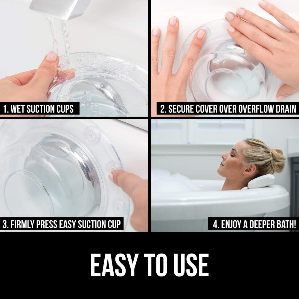 Gorilla Grip Premium Bathtub Overflow Drain Cover, Adds Inches of Water for Deeper and Warmer Bath, Suction Cup Seal, Plug Stopper Covers for Tub Drains, Bathroom Accessories, Charcoal Opaque: Home & Kitchen