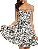 ACEVOG Women's Spaghetti Strap Floral Print Summer Beach Short Dress Black L