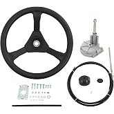 CARMOCAR 12ft Boat Steering Cable System,Outboard Rotary Kit with 13.5 Inch steering wheel,3/4" Tapered Shaft replacement for Marine Boat