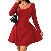 ShawGobow Long Sleeve Skater Dress,Square Neck Corset Mini Dresses Women,Formal Homecoming Cocktail Party Outfits