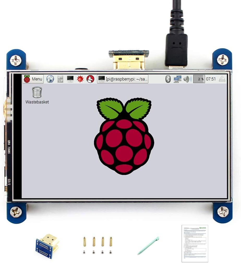 Waveshare 4inch Display for Raspberry Pi 4 Resistive Touchscreen IPS Moitor Panel 800x480 Resolution HDMI LCD Compatible for All Raspberry Pi Raspbian/Ubuntu/Kali/Retropie Drivers Provided