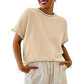 Saodimallsu Women's Short Sleeve Lightweight Casual Crewneck Loose Fit Knit T-Shirt