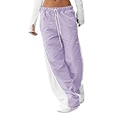Fisoew Women's Baggy Wide Leg Track Pants Casual Drawstring Elastic Waisted Color Block Workout Y2K Active Pants