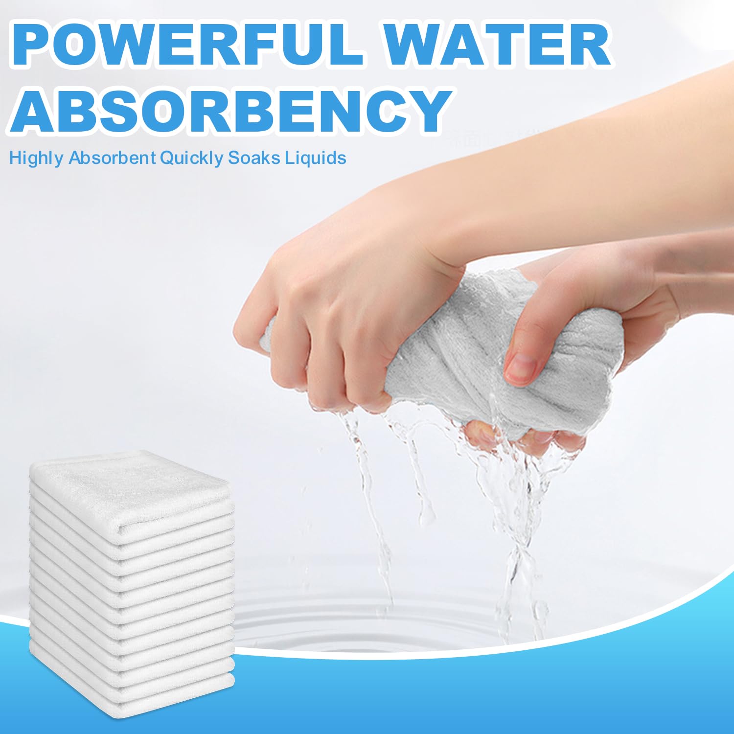 12 Pack 100% Cotton Wash Cloth, 12x12 Inch Highly Absorbent and Soft Feel Fingertip Towels, Machine Washable Washcloths for Bathroom, Gym, Hotel, Spa and Kitchen, White