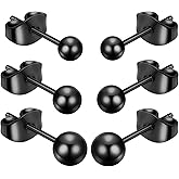 Titanium Ball Earrings Hypoallergenic Studs for Women Men Sensitive Ears Black 3mm 4mm 5mm Titanium Backs