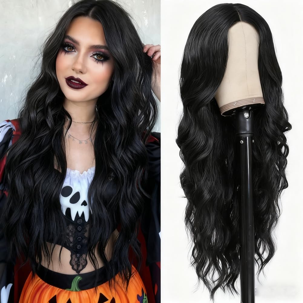 ColorfulPanda Long Black Wigs for Women Natural Synthetic Hair Wavy Curly Wig Glueless Heat Resistant Fiber for Daily Party Wear โ image 1