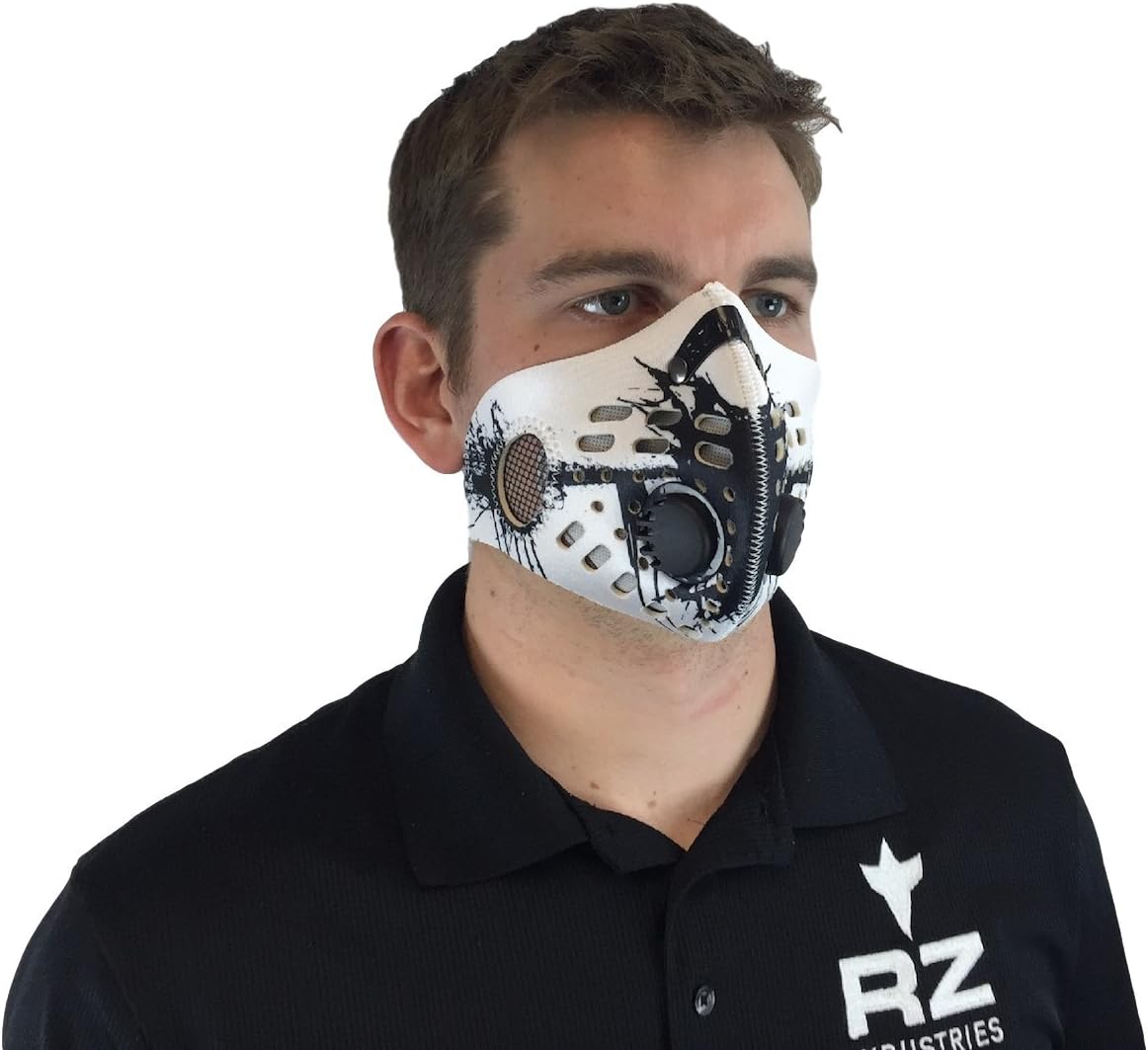 RZ Dust/Pollution Mask Bonus Pack w/5 Laboratory Tested Filters, Model M1, Black Splat, Size Regular