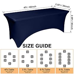 2 Pack 4 Feet Navy Spandex Tablecloth for
