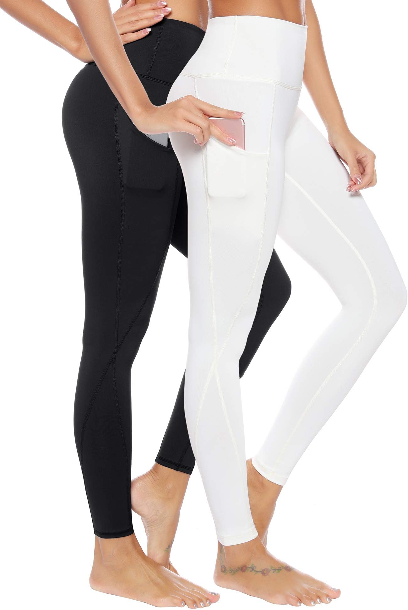 AUU High Waist Workout Leggings with Pockets Gym Tights Comfy 4 Way Stretch Yoga Pants and Capris