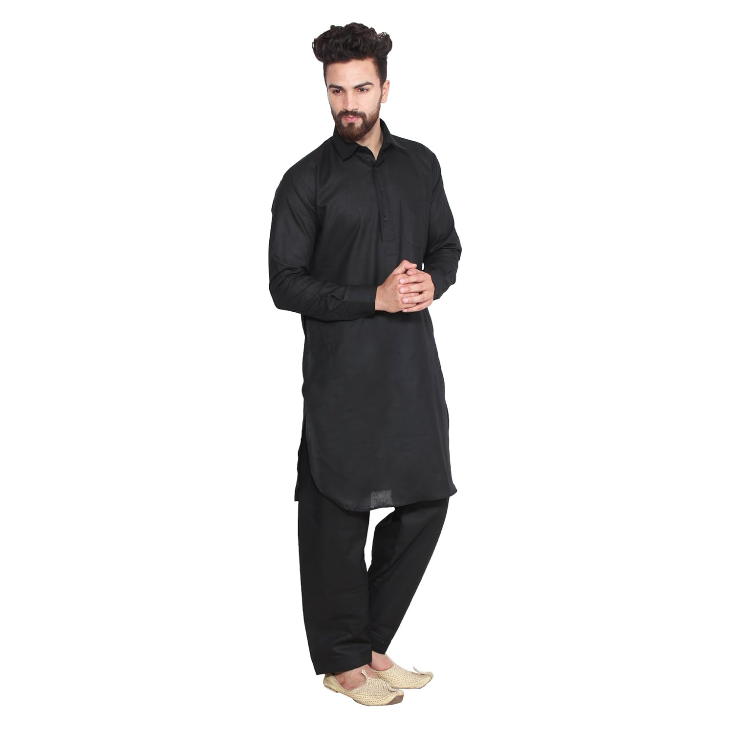 sojanya (since 1958) men's black cotton linen pathani kurta salwar