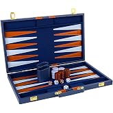 15-Inch Portable Backgammon Set with Faux Leather Folding Board | Faux Leather Folding Design Complete Game Accessories Portable Travel Board Game Classic Strategy Entertainment