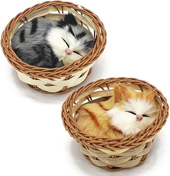 sleeping cat in basket toy