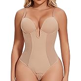 JOYSHAPER Women Shapewear Bodysuit Built in Bra Tummy Control U Plunge Backless Body Shaper Bra Thong Body Suits